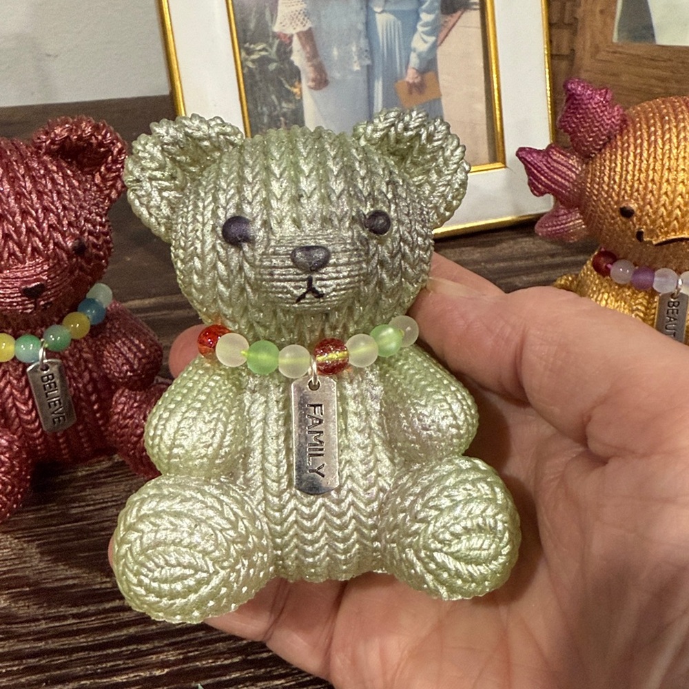 Unique Resin Green “Knitted” Teddy Bear